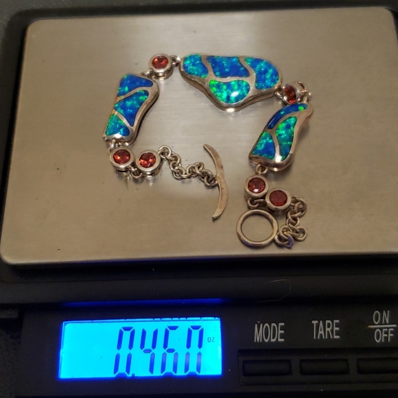 Blue fire opal and blood garnet s.s. bracelet - Picture 11 of 11